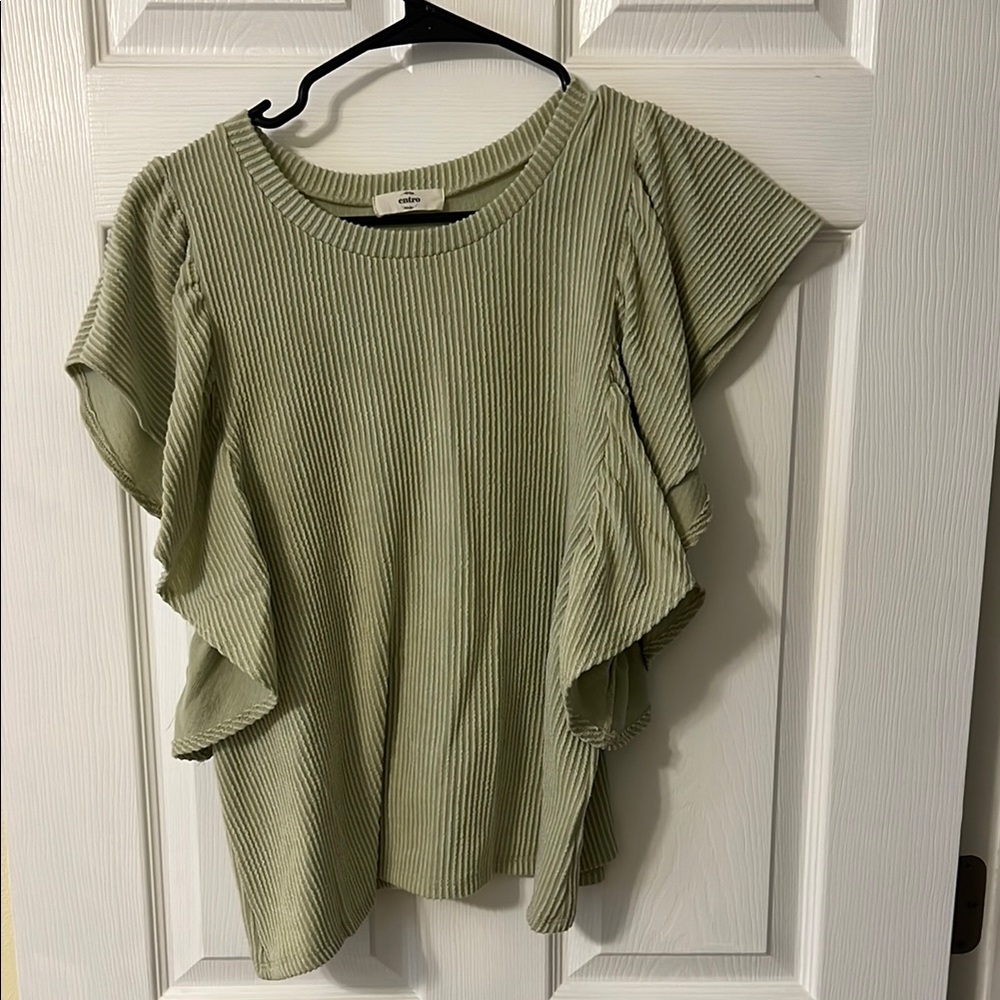 A New Day Green Flutter Sleeve Blouse